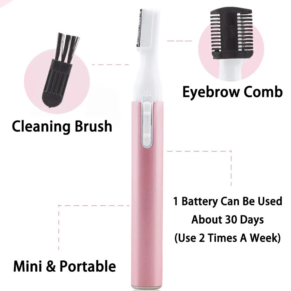 Electric Eyebrow Trimmer Women Face Razors Mini Shaver Battery Operated Small Facial Hair Remover with Comb Personal Epilator for Face Neck Fuzz Lips Body Arms Leg